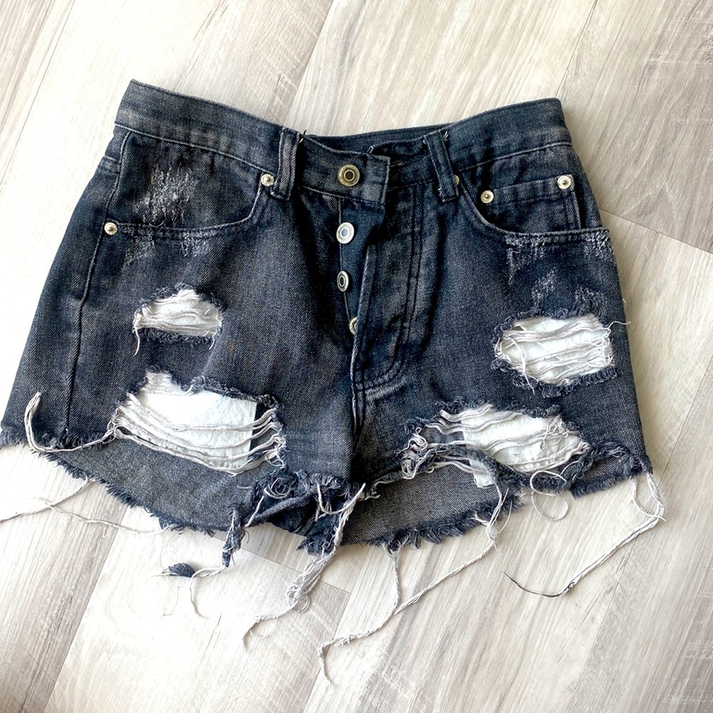 Denim Shorts. Black Distressed